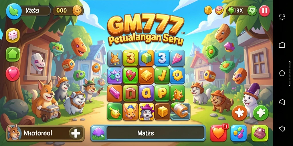 Tampilan menarik dari gameplay GM777 saat mencocokkan item dalam level Match-3.
