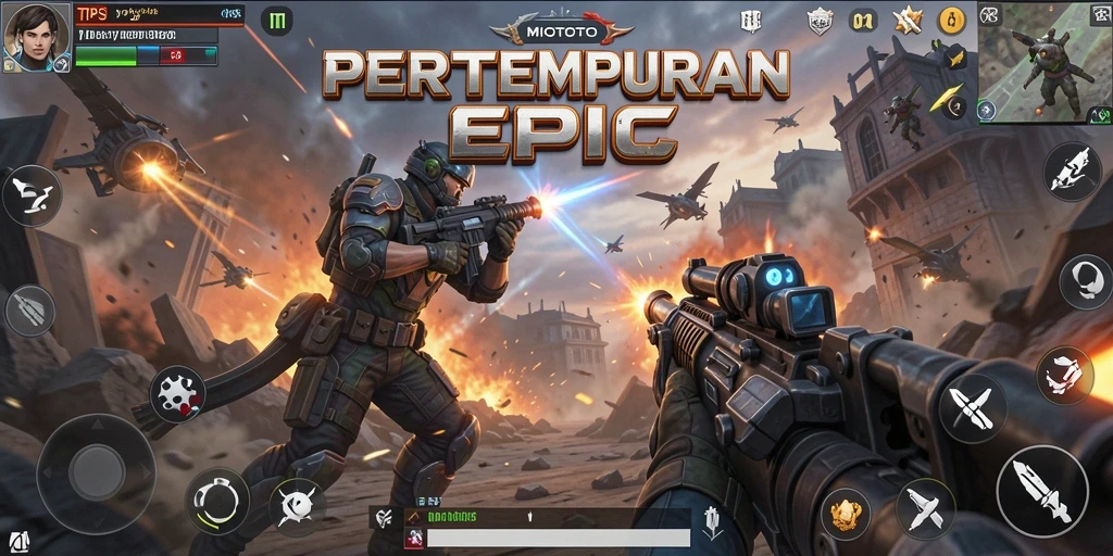 Tampilan gameplay seru dalam pertempuran TPS MIOTOTO.