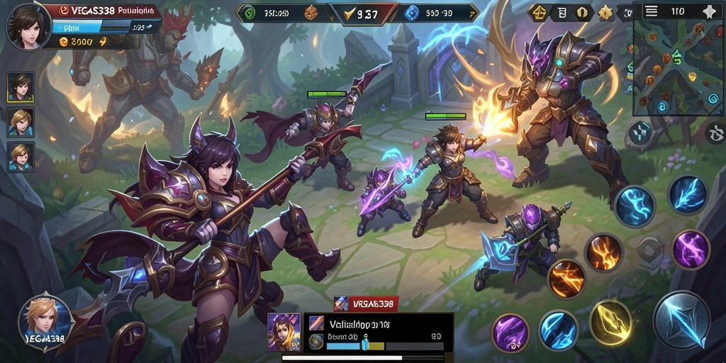 Screenshot gameplay <strong>VEGAS338</strong> menampilkan pertarungan tim yang mendebarkan.
